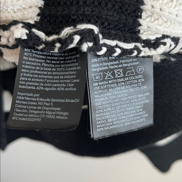 H&M Striped Black & Cream Knit Cardigan; Cotton Blend - Picture 3 of 10